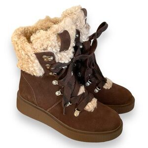 Gentle Souls Boots Behann Alpine Womens Leather Brown Shearling Flats Size 7 NWT